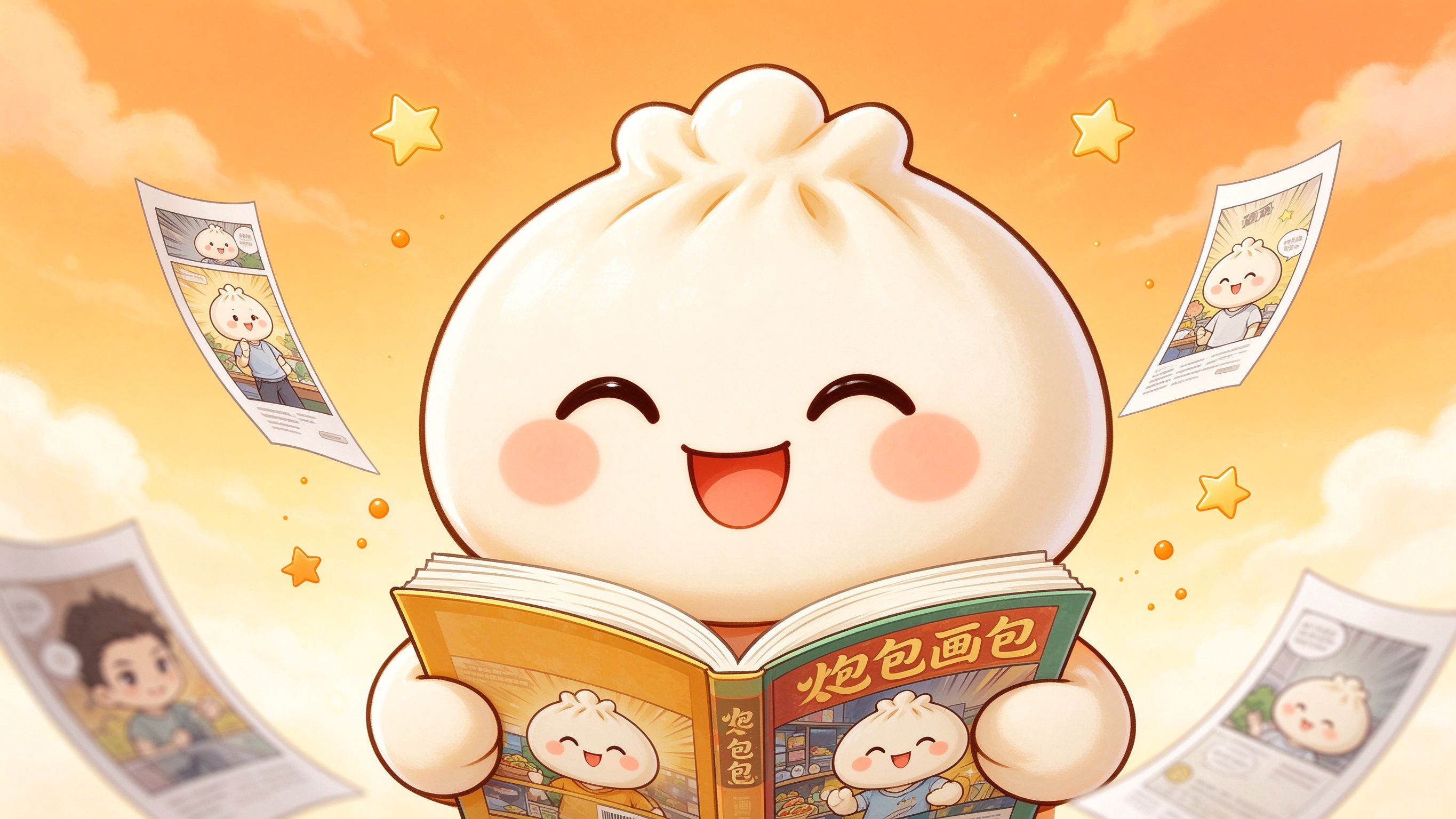 包子漫画橙黄色主题主视觉插画